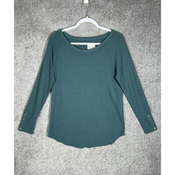 Chasor Long Sleeve Waffle Knit Pullover Top Shirt Womens Size Large Teal Green - Picture 1 of 9